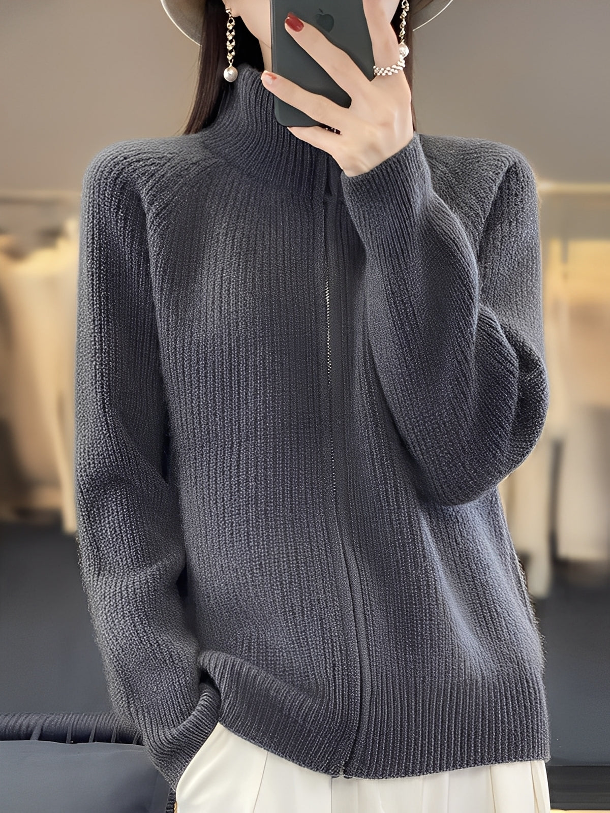 Brylee - Dámská moderní vlněná pletená bunda na zip