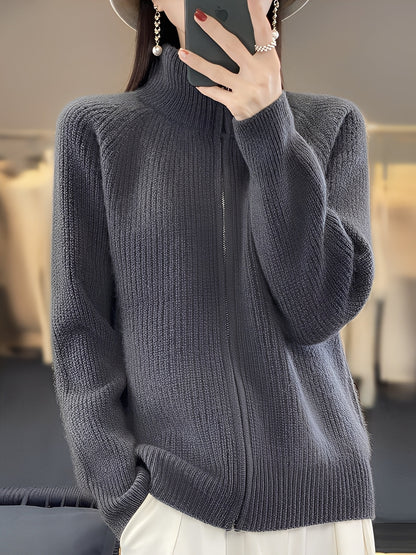 Brylee - Dámská moderní vlněná pletená bunda na zip