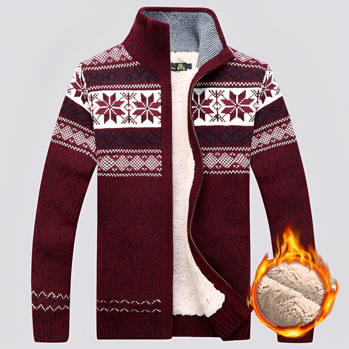 Charley - Vlněný svetr se Sherpa podšívkou a zimním vzorem pro muže