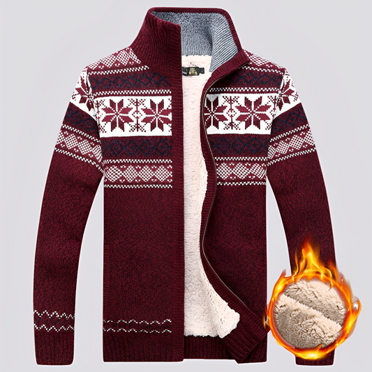Charley - Vlněný svetr se Sherpa podšívkou a zimním vzorem pro muže