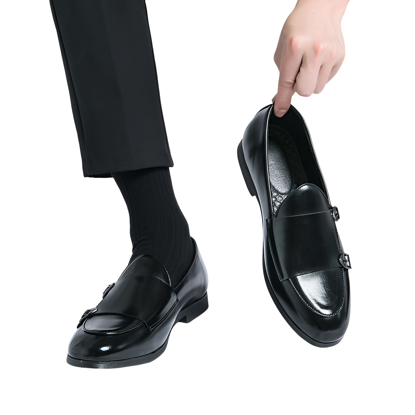 Bryan - Formální pánské kožené mokasíny s dvojitou sponou