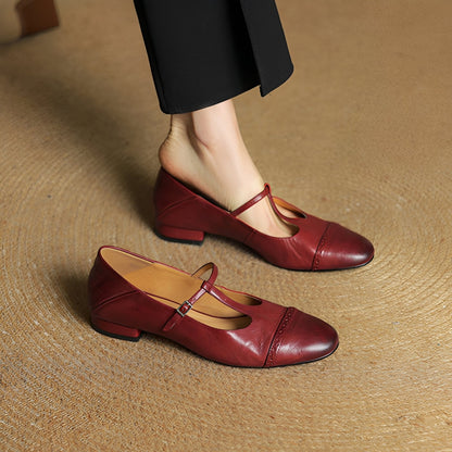 Bella - Pohodlné kožené baleríny s T-kovovou sponou pro ženy