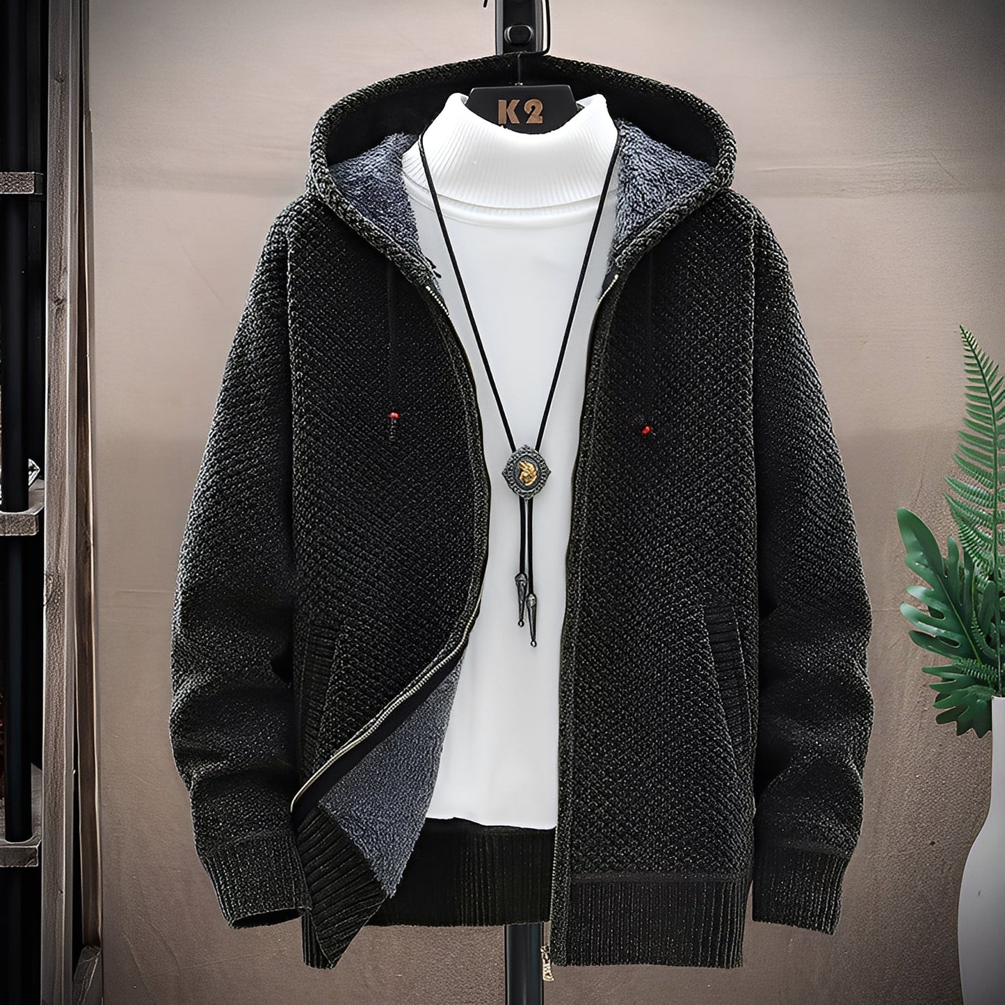 Roni - Moderní pánská pletená mikina s fleecem uvnitř