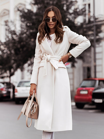 Haylie - Moderní ženský vlněný kabát s páskem