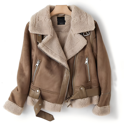 Marianne - Stylová semišová kožená bunda s páskem pro ženy