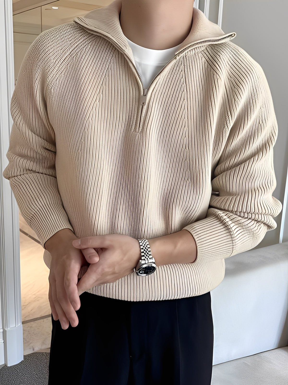 Lucas - Stylový pánský pletený svetr s půlzipem