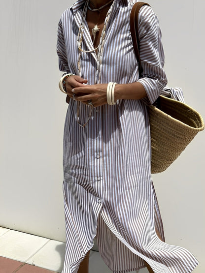 Christel - Dámské dlouhé polo šaty s pruhy