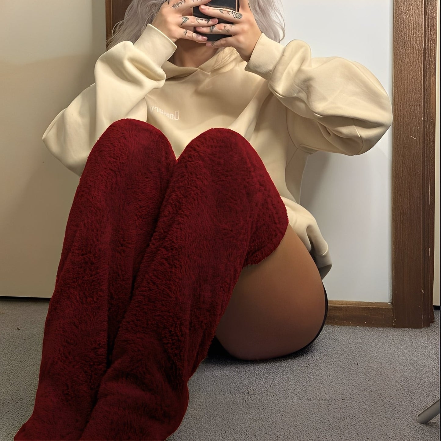 Camellia - Teplé, zimní nadkolenní ponožky pro ženy