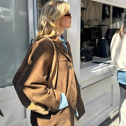 Laura - Dámská klasická koženková bunda s obráceným límcem