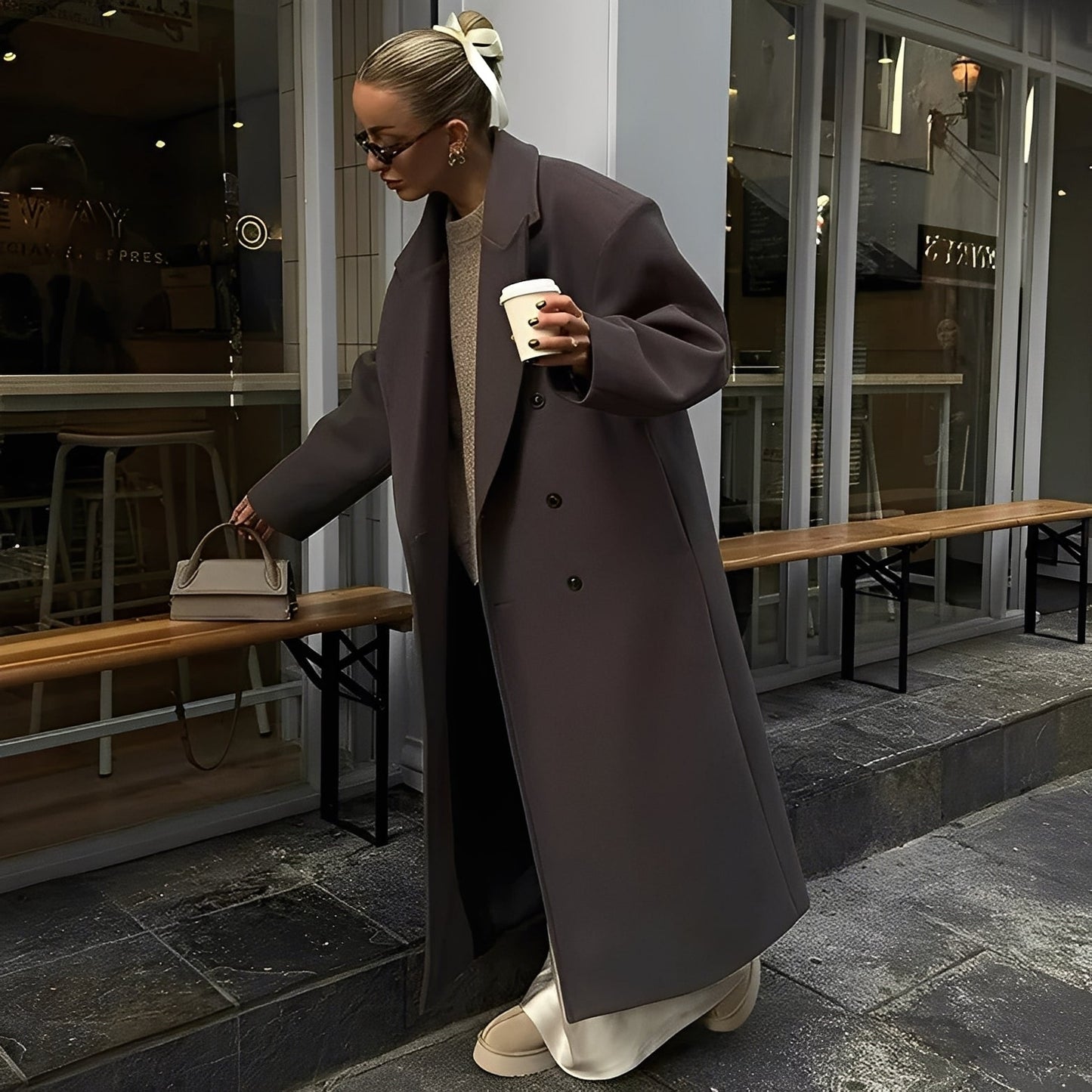 Veronica - Stylový, volně střižený dlouhý dámský kabát