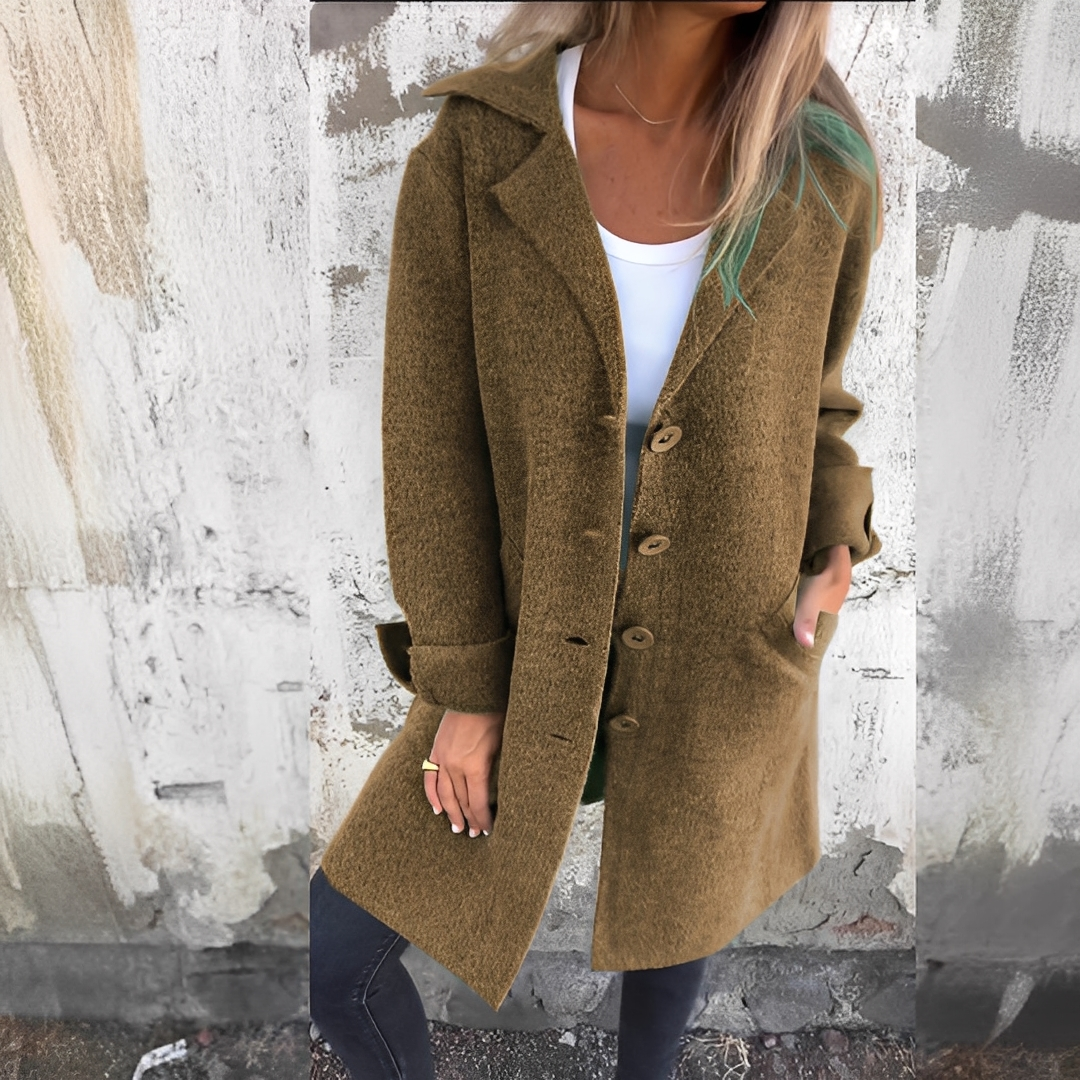 Odile - Dlouhý neformální kabát s límcem pro ženy
