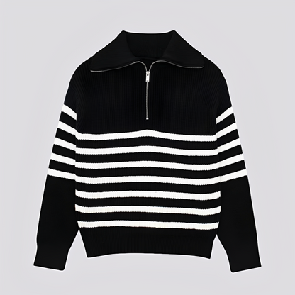 Christine - Stylový pruhovaný svetr se zipem pro ženy