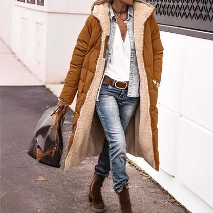 Nadège - Dlouhý zimní kabát s kapucí pro ženy