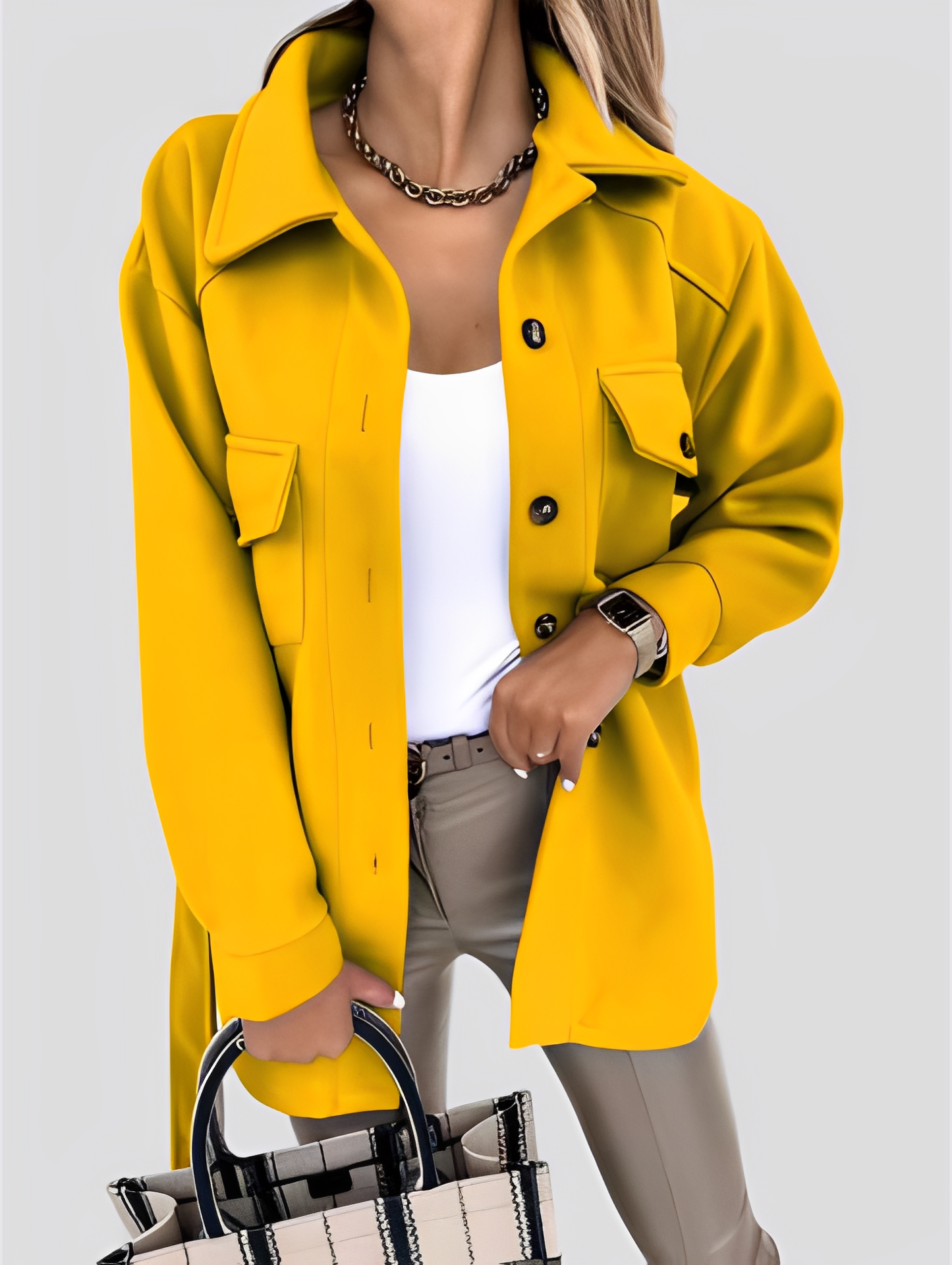 Tiffanie - Lehčí moderní vlněná bunda s obráceným límcem pro ženy