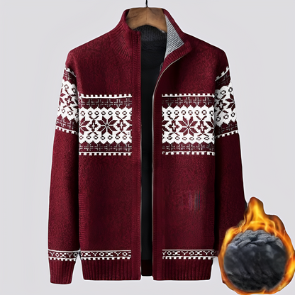 Charley - Vlněný svetr se Sherpa podšívkou a zimním vzorem pro muže