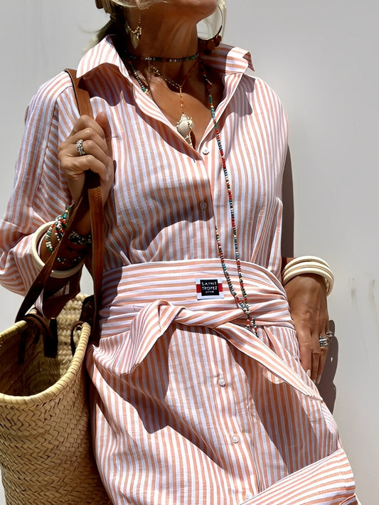 Christel - Dámské dlouhé polo šaty s pruhy