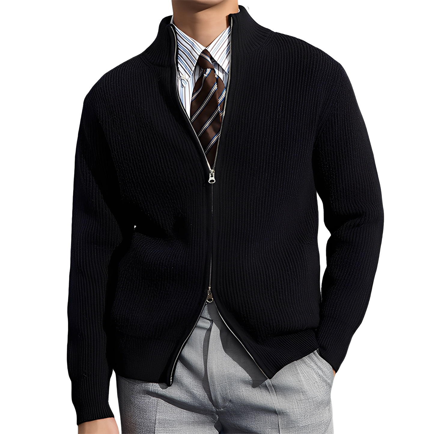 Mark - Klasická pletená bunda s žebrovým vzorem, zahřívací, pro muže