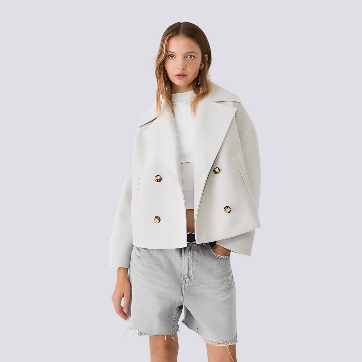 Bethney - Stylový krátký vlněný kabát s reverzním límcem pro ženy