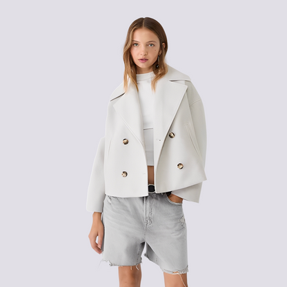 Bethney - Stylový krátký vlněný kabát s reverzním límcem pro ženy