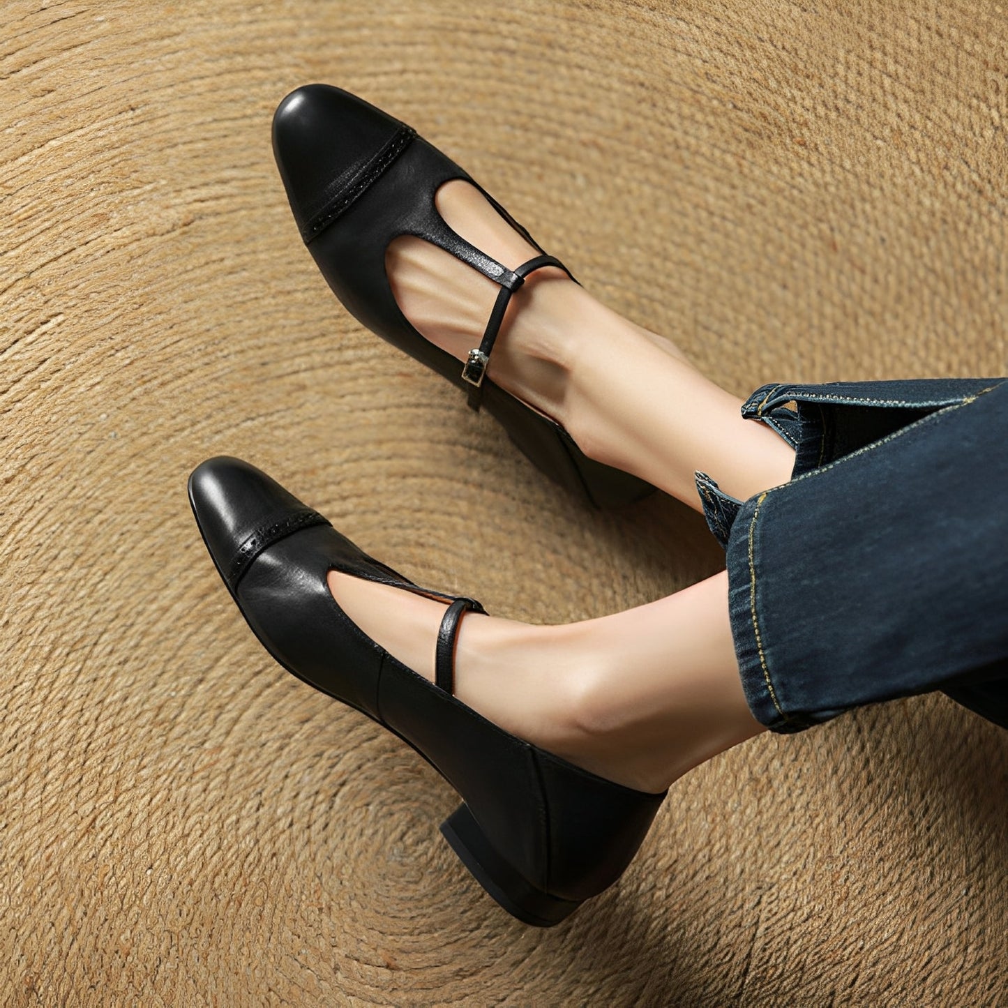 Bella - Pohodlné kožené baleríny s T-kovovou sponou pro ženy