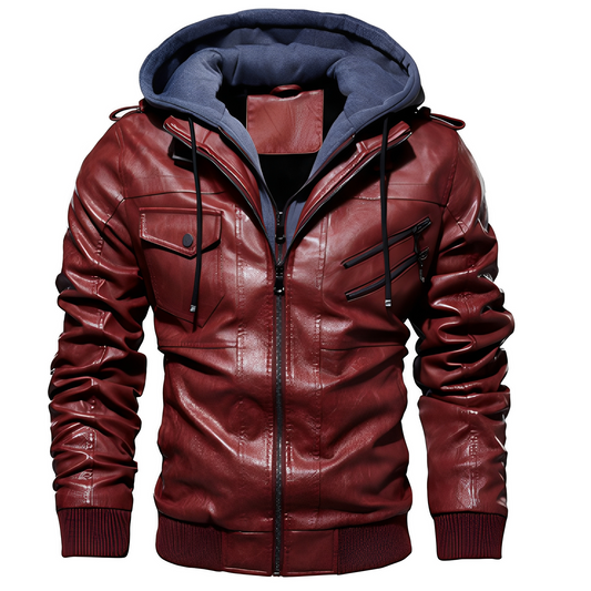 Brian - Moderní kožená pánská bunda s kapucí