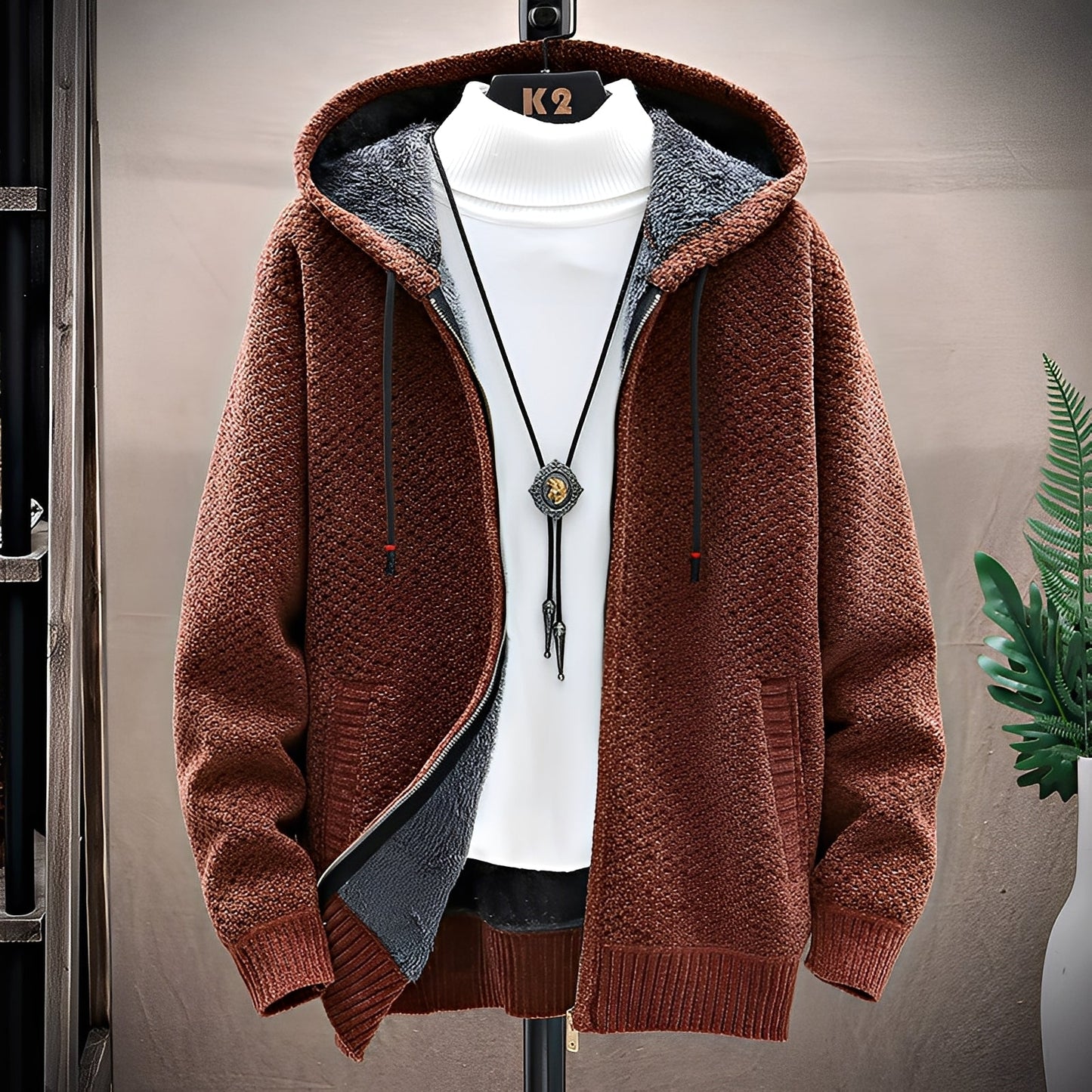 Roni - Moderní pánská pletená mikina s fleecem uvnitř