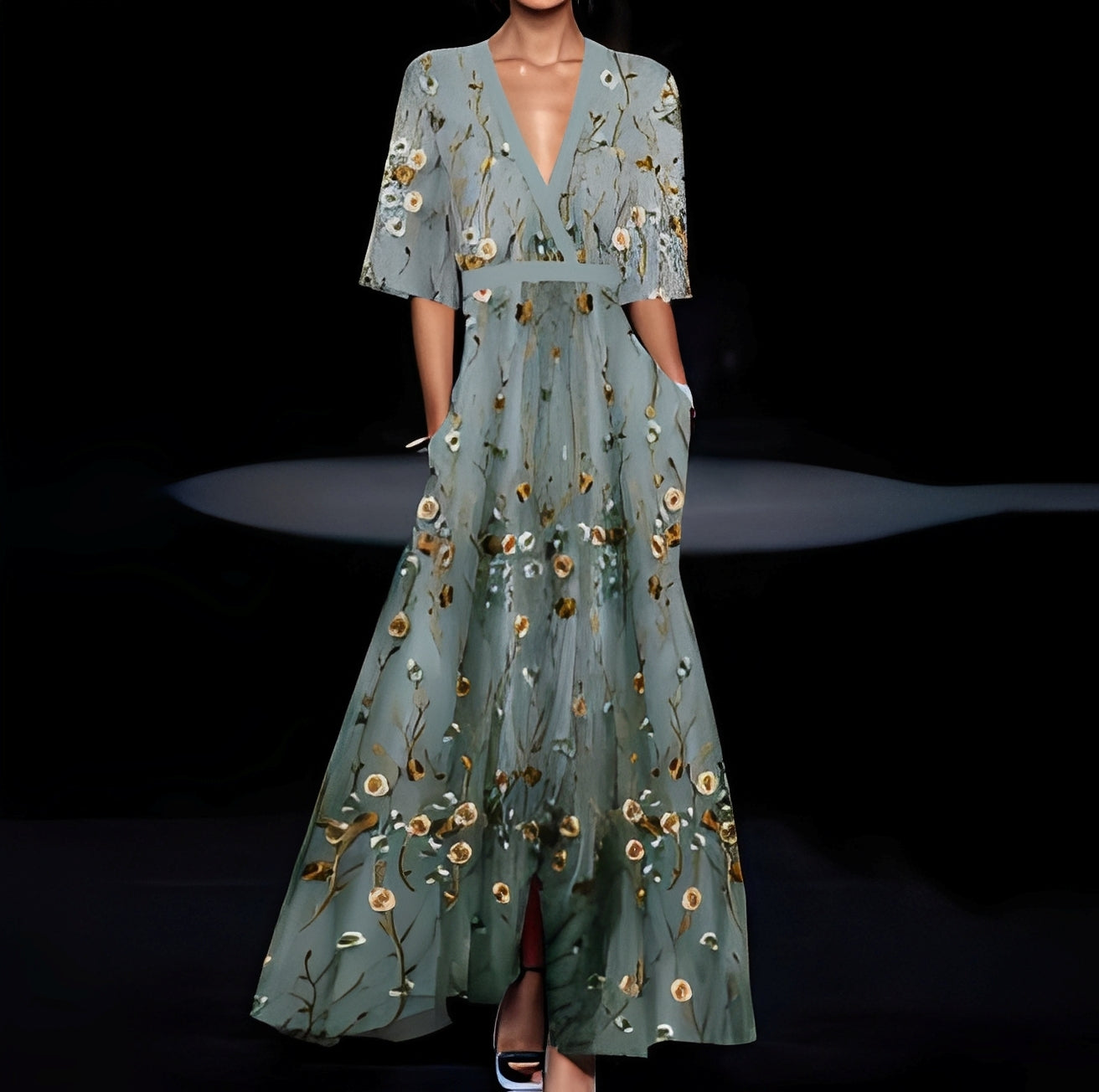 Débora - Ženské dlouhé šaty s květinovým vzorem