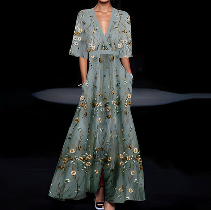 Débora - Ženské dlouhé šaty s květinovým vzorem