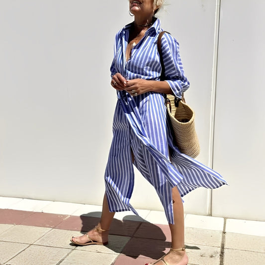 Paulette - Tradiční pruhované dámské košilové šaty