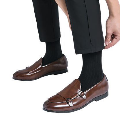 Bryan - Formální pánské kožené mokasíny s dvojitou sponou