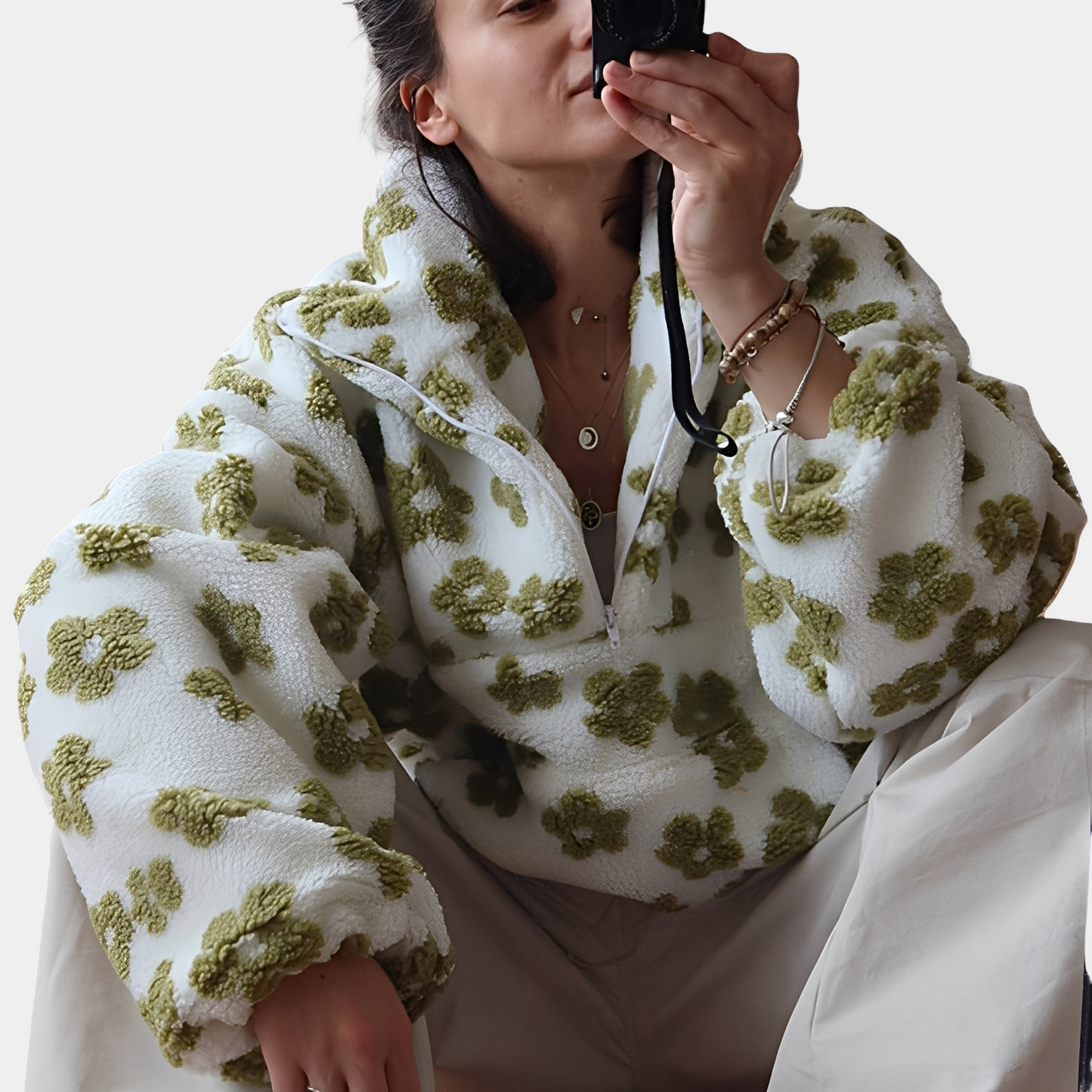 Elizabeth - Elegantní Sherpa svetr s květinovým vzorem pro dámy