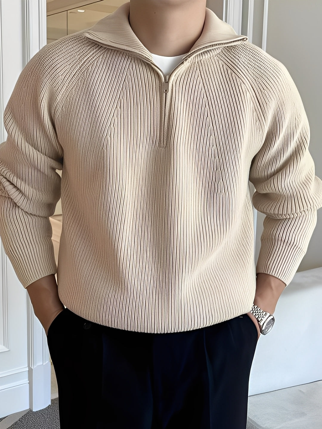 Lucas - Stylový pánský pletený svetr s půlzipem