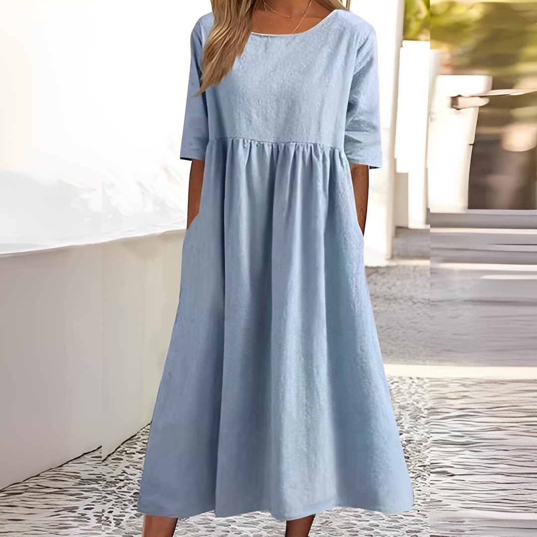 Sylvette - Dámské bavlněné šaty s kulatým výstřihem