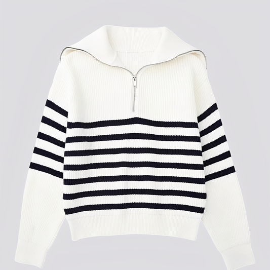 Christine - Stylový pruhovaný svetr se zipem pro ženy
