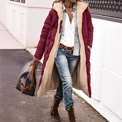 Nadège - Dlouhý zimní kabát s kapucí pro ženy