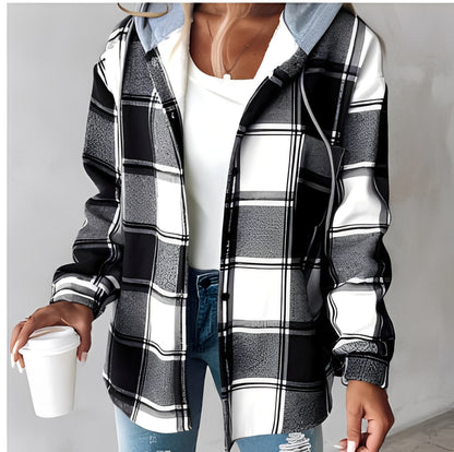 Éliette - Dámská zimní kostkovaná mikina s kapucí