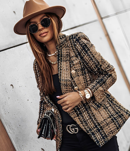 Cheri - Moderní, těsné sako s kostkovaným vzorem pro ženy