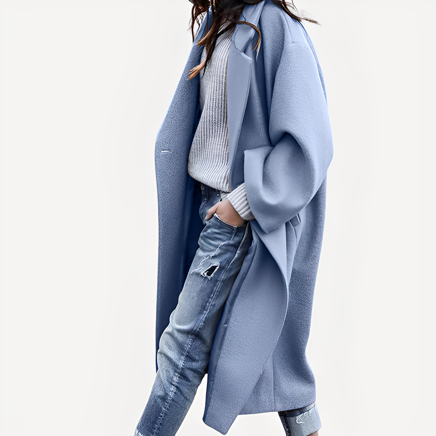 Camellia - Ženský dlouhý volný kabát z vlny