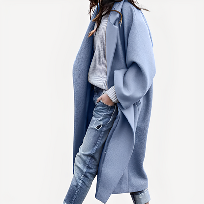 Camellia - Ženský dlouhý volný kabát z vlny