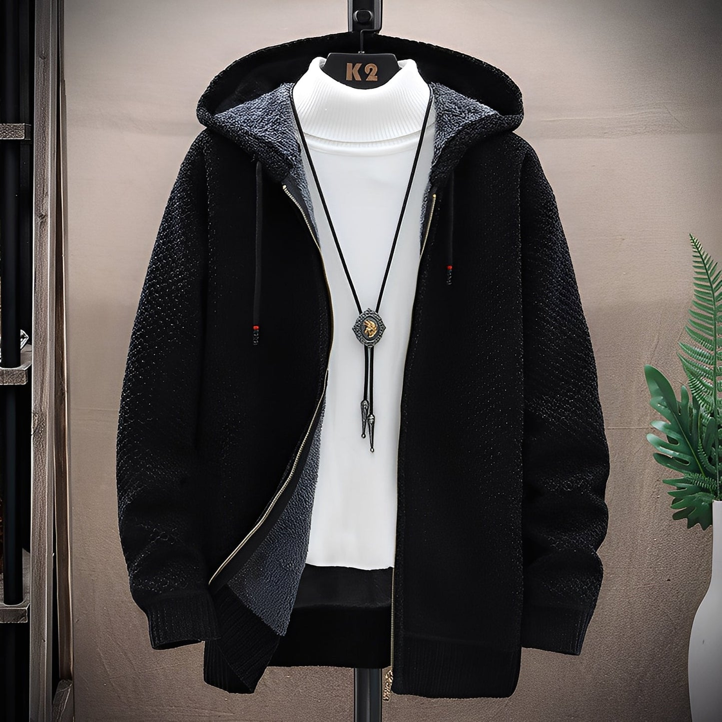 Roni - Moderní pánská pletená mikina s fleecem uvnitř