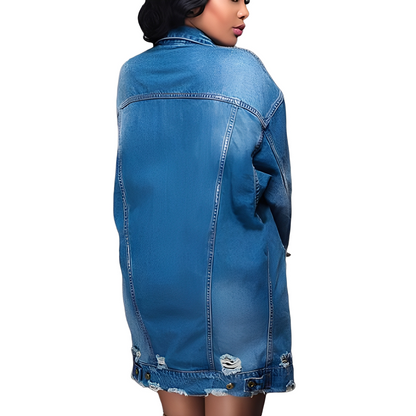 Yasmin - Dlouhá ležérní džínová bunda pro ženy