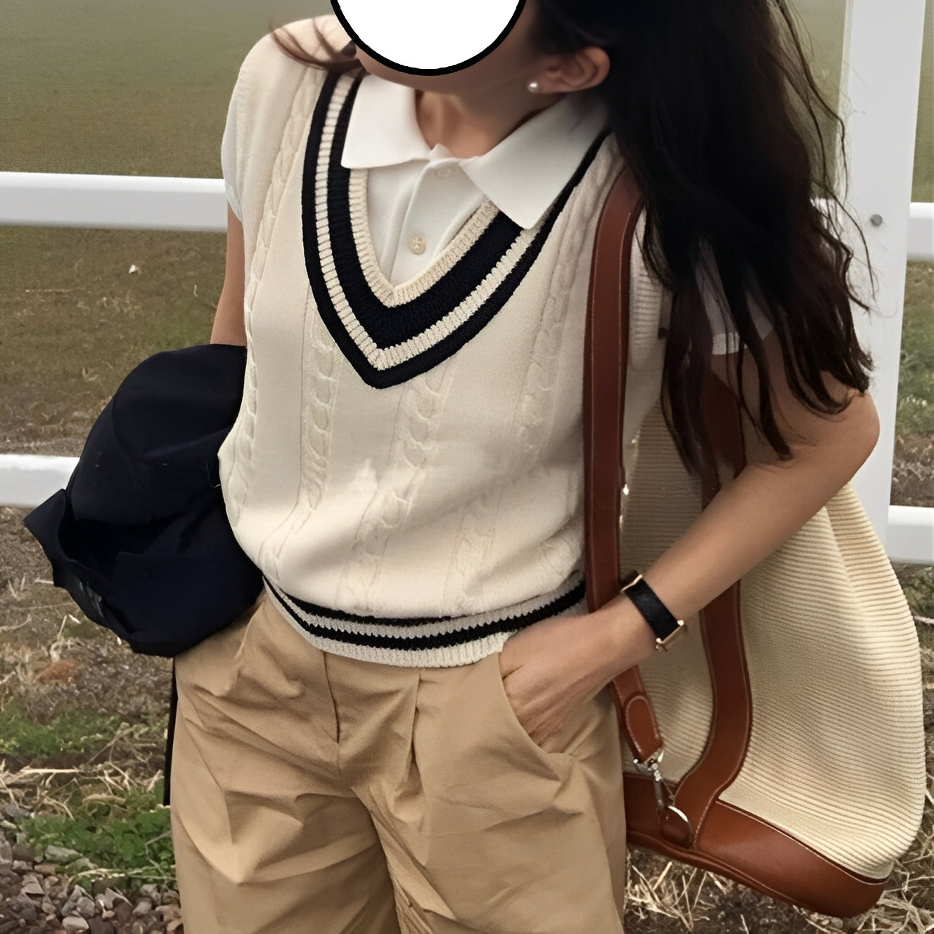 Leona - Tradiční pletená vesta s výstřihem do V pro ženy