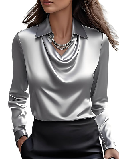 Dionne - Moderní dámská saténová košile s dlouhými rukávy