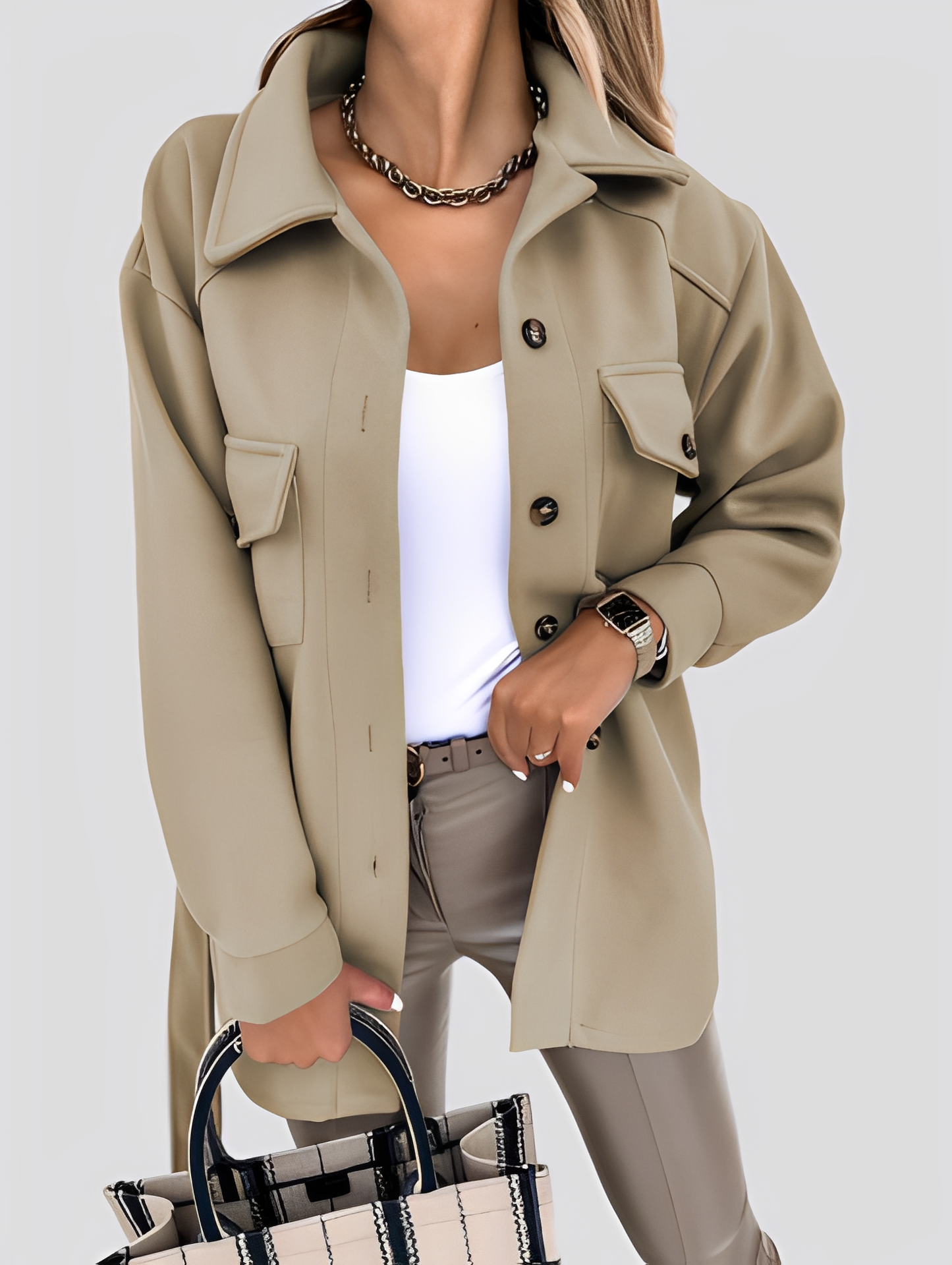 Tiffanie - Lehčí moderní vlněná bunda s obráceným límcem pro ženy