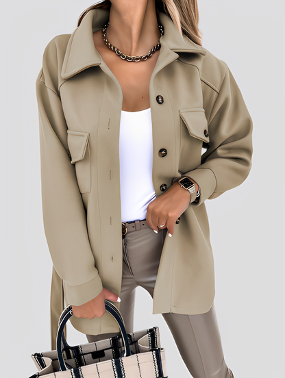 Tiffanie - Lehčí moderní vlněná bunda s obráceným límcem pro ženy