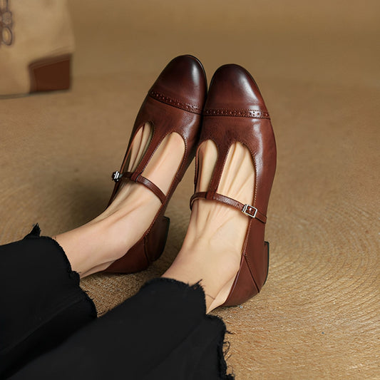 Bella - Pohodlné kožené baleríny s T-kovovou sponou pro ženy