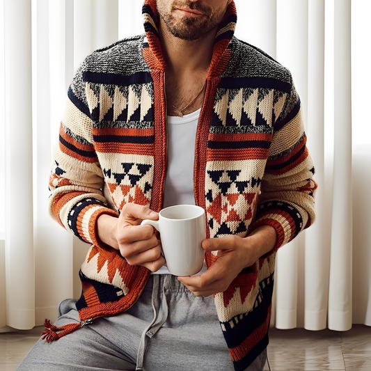 Alvin - Mužský stylový pletený svetr s obráceným límcem