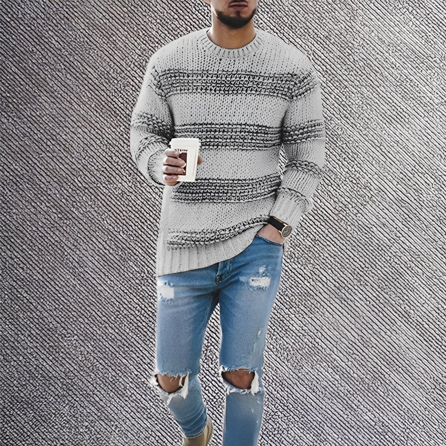 Ronnie - Pánský pruhovaný pletený svetr pro pohodlí