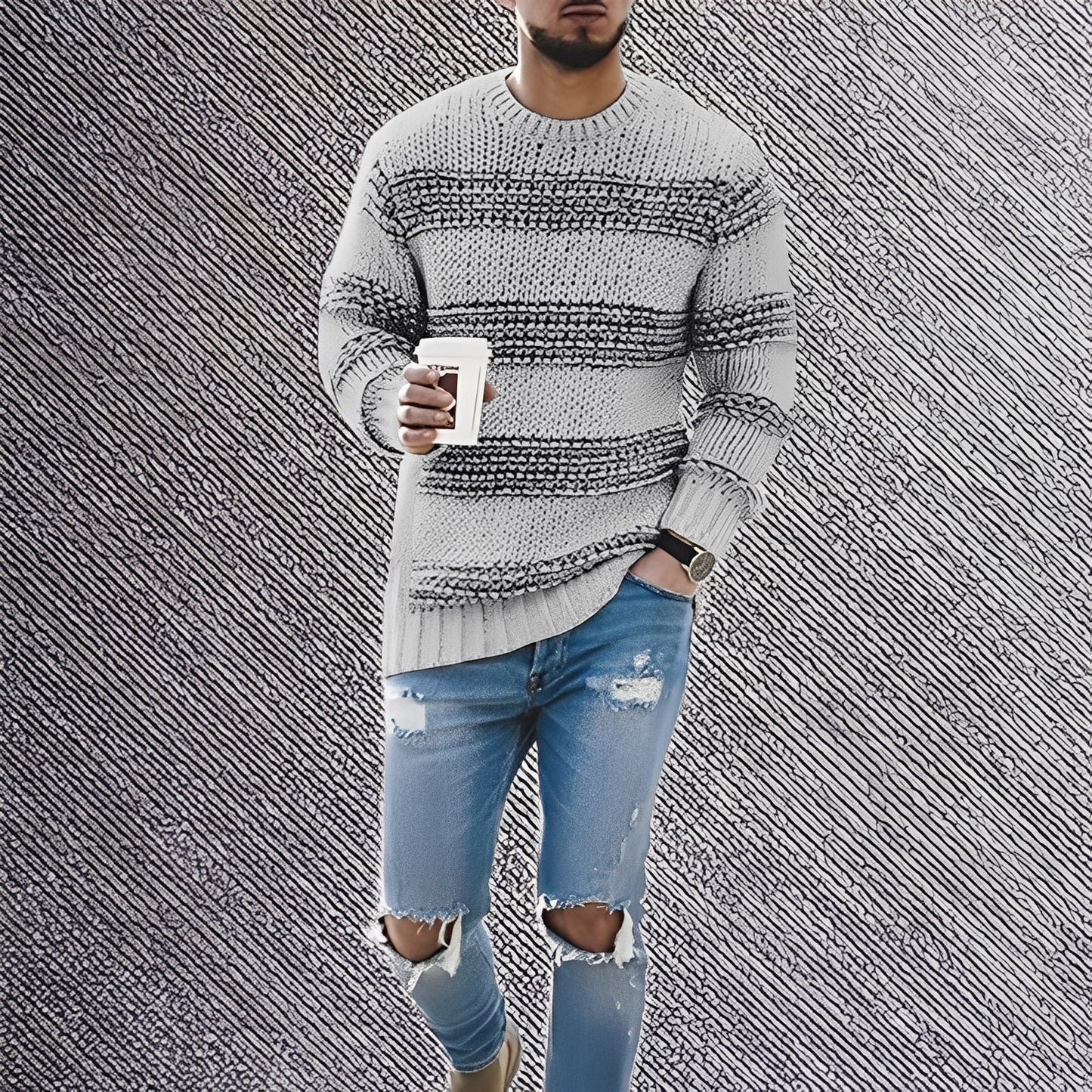 Kenzo - Pánský svetr s měkkými pruhy