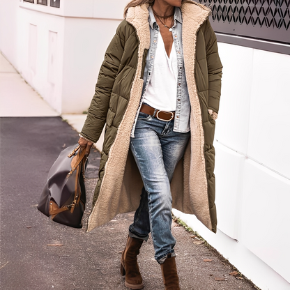 Nadège - Dlouhý zimní kabát s kapucí pro ženy